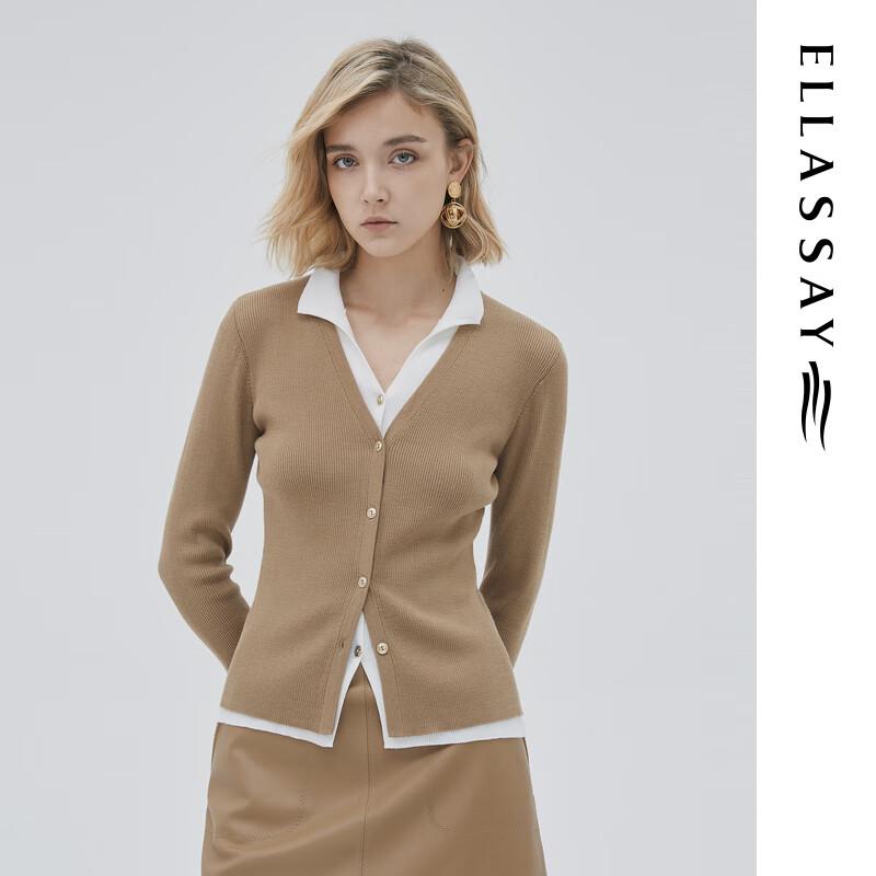 ELLASSAY Women s Faux Two-Piece V-Neck Lambswool Knit Sweater S