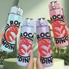 1PC JS Rockin Red Circle 750ml Sports Water Bottle Leakproof Straw Lid Outdoor Office Home