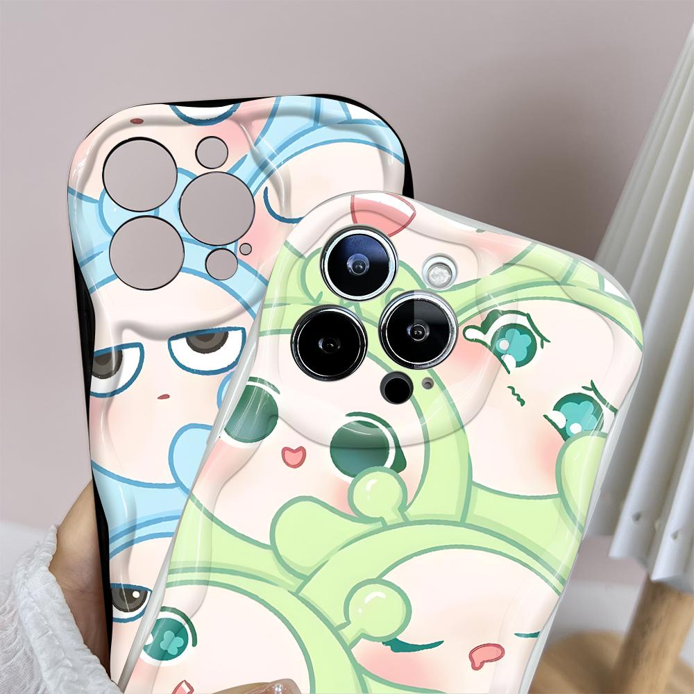 Cartoon Pattern Cream Texture Casing Wavy Edge Soft Silicone Cover Phone Case for IPhone Samsung Huawei Honor Xiaomi Redmi OPPO Realme Vivo Infinix