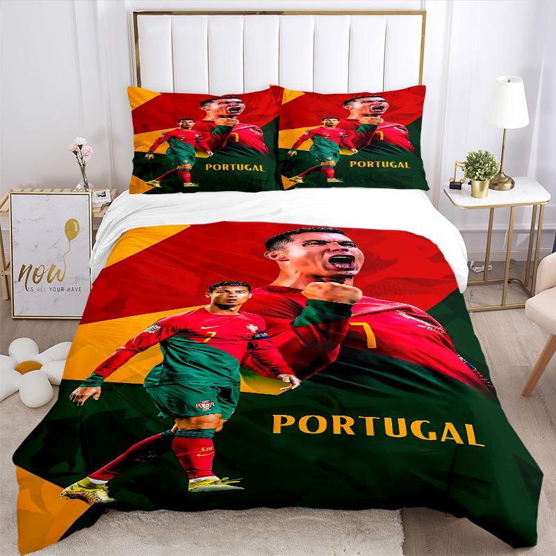 Portugal'S Soccer Celebration Print 3Pcs Bedding Setduvet Cover With 2 Bedropillowcase Home Birthday Gift