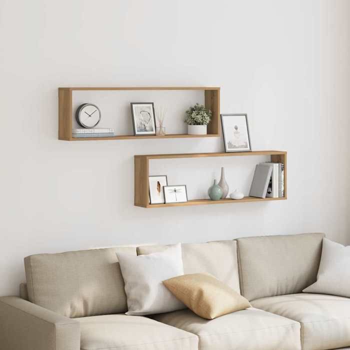 VidaXL Wall Cube Shelves 2 Pcs Artisan Oak Engineered Wood, Cube-Shaped Storage, Figure-8 Organizer 856584