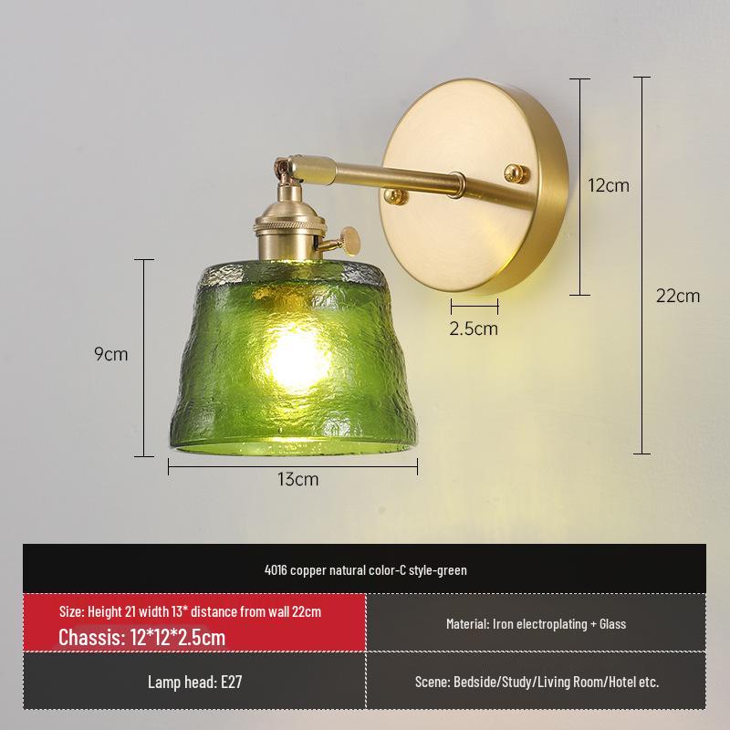 Vintage Japanische Grüne Glas Schmiedeeisen Wandleuchte - Nordische Moderne Nachttisch- & Schminktischleuchte