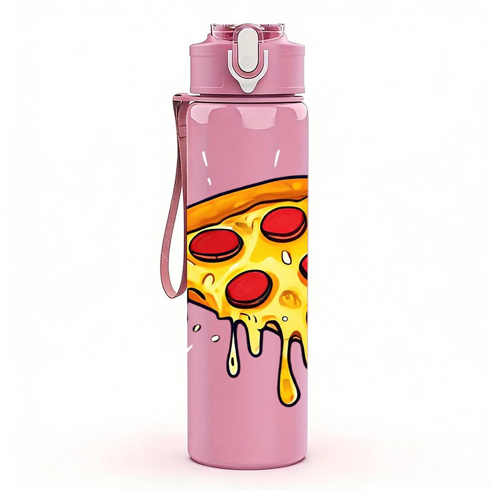 1PC Melting Cheese Pizza Graphic 750ml Color Plastic Water Bottle Leakproof Flip Straw Lid For Sports Office Home Use
