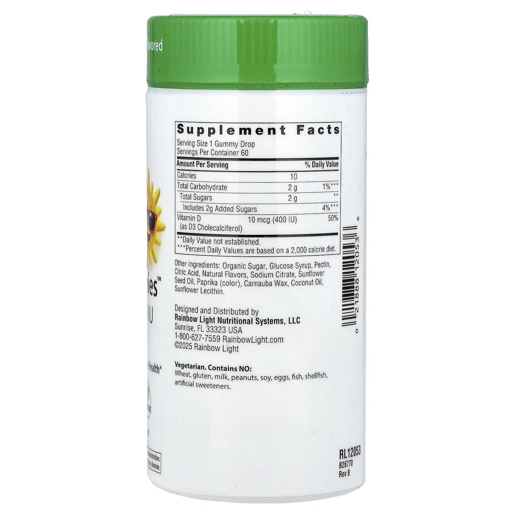 Sunny Gummies™, Vitamin D3, Ab 4 Jahren, Spritzige Mandarinenorange, 10 µg (400Iu), 60 Gummibärchen