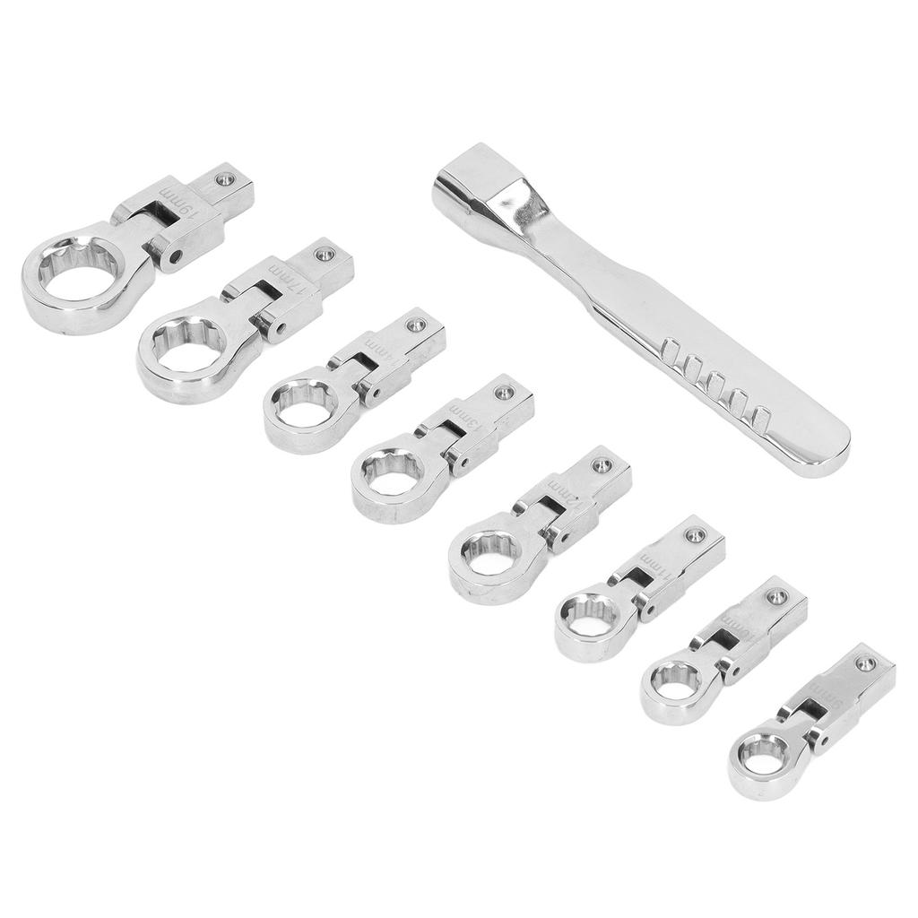 9Pcs Interchangeable Ratchet Wrench Chromium Vanadium Steel Box Wrench Set for Automotive