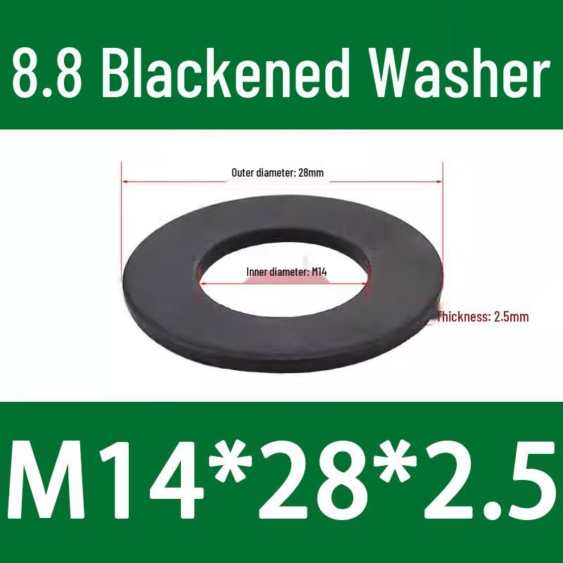 8.8 High-Strength Blackened Metal Flat Washer Spacer, Galvanized and Thickened, Sizes: M3-M12.