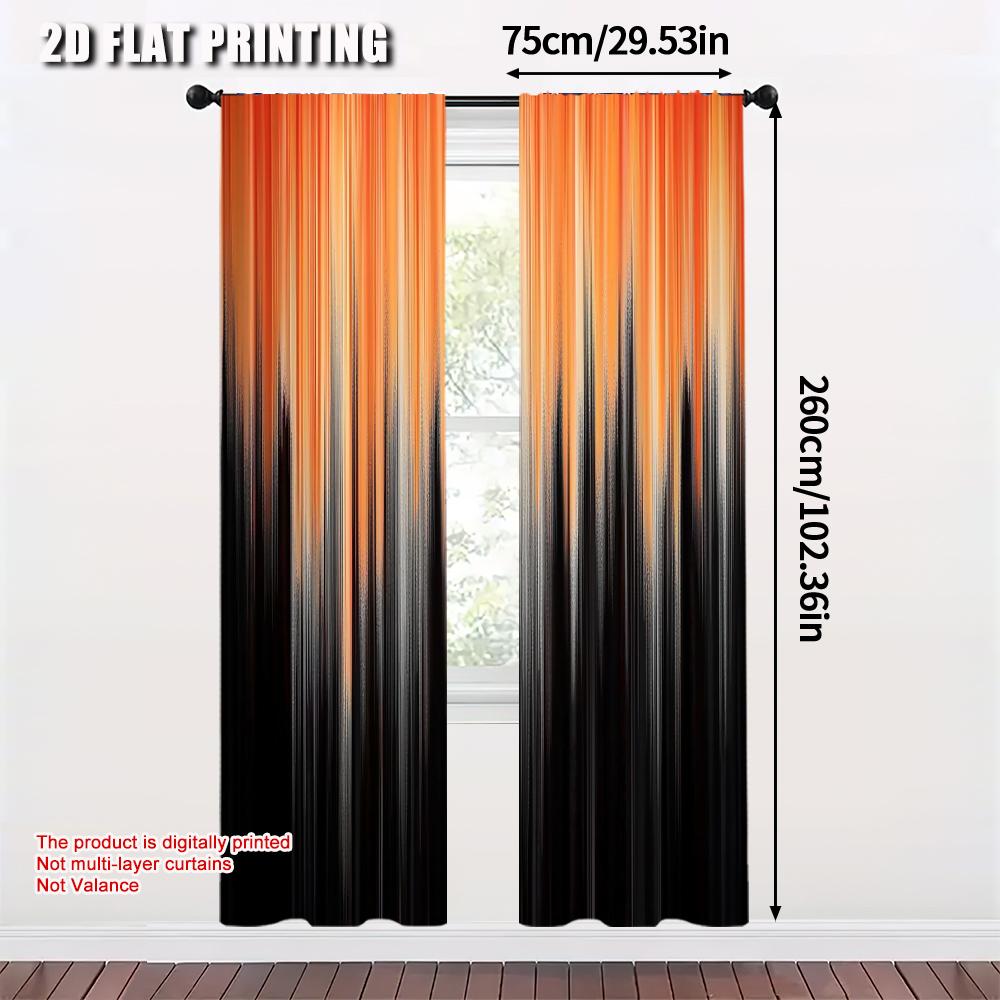 2pcs   Upscale Curtains 2D plane printing Modern Orange and Black Gradient Versatile Fabric (without rod) Decorations Clearance