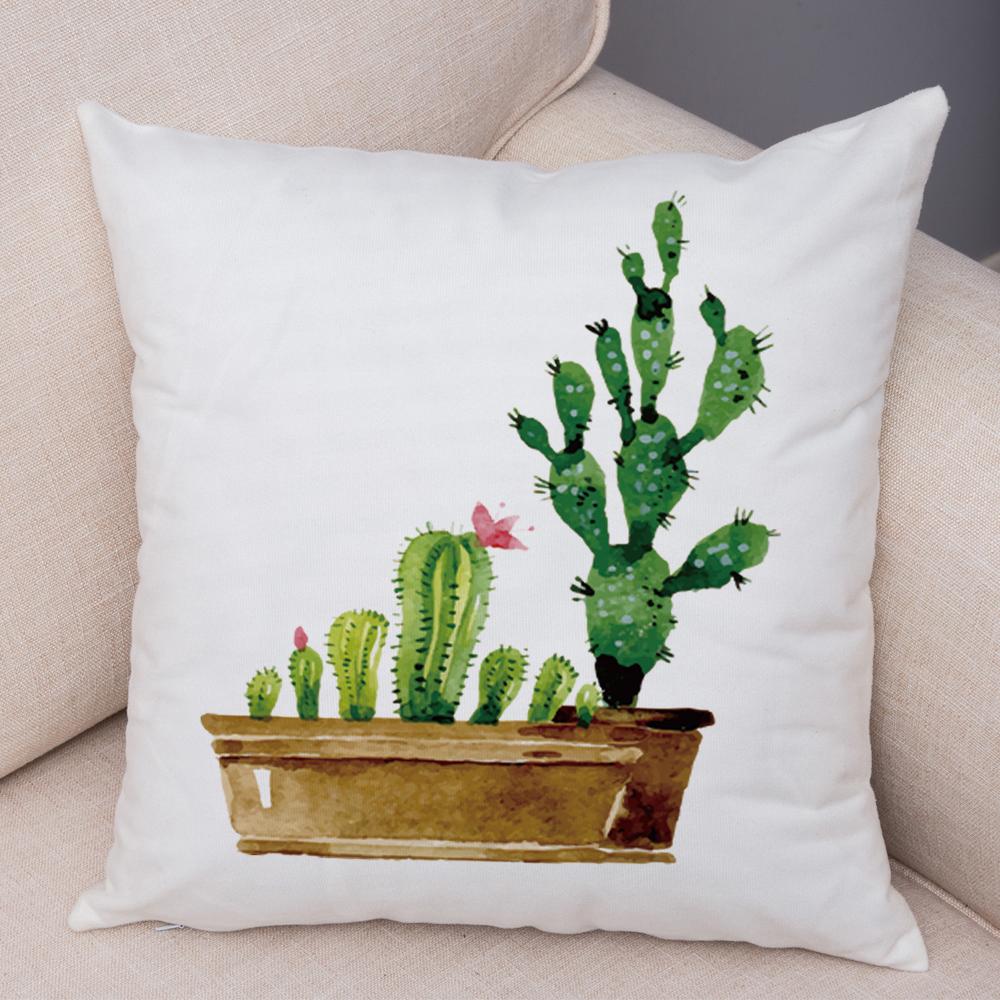 Botanical Garden Pillow Cover Mixed Succulents Cacti and Wildflowers Design Soft Square Cushion for Living Room 45x45cm