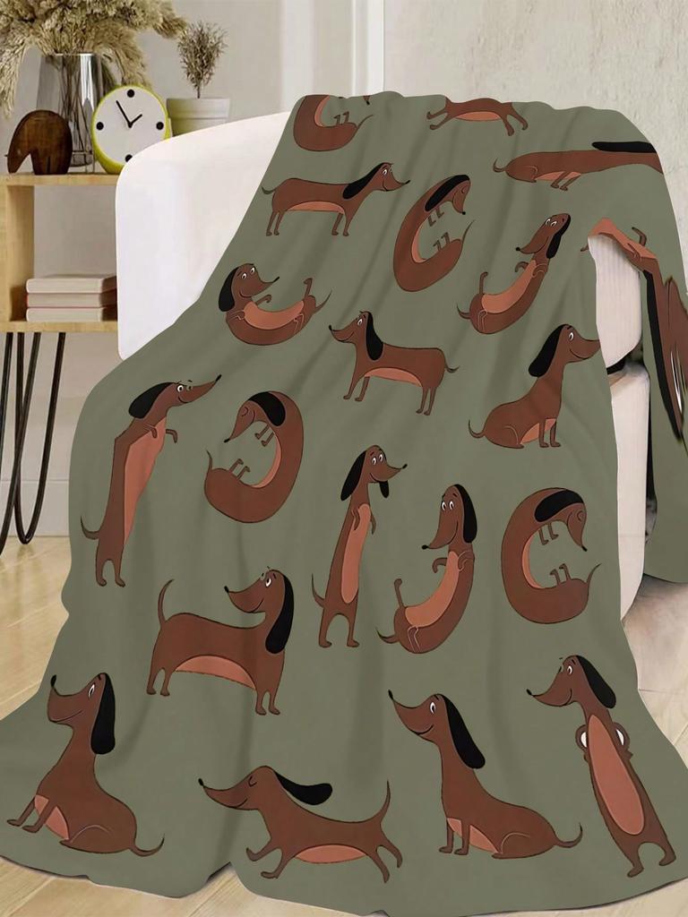 1pc Flannel Blanket Dachshund Print Gift/ Air Conditioning/ Living Room Blanket