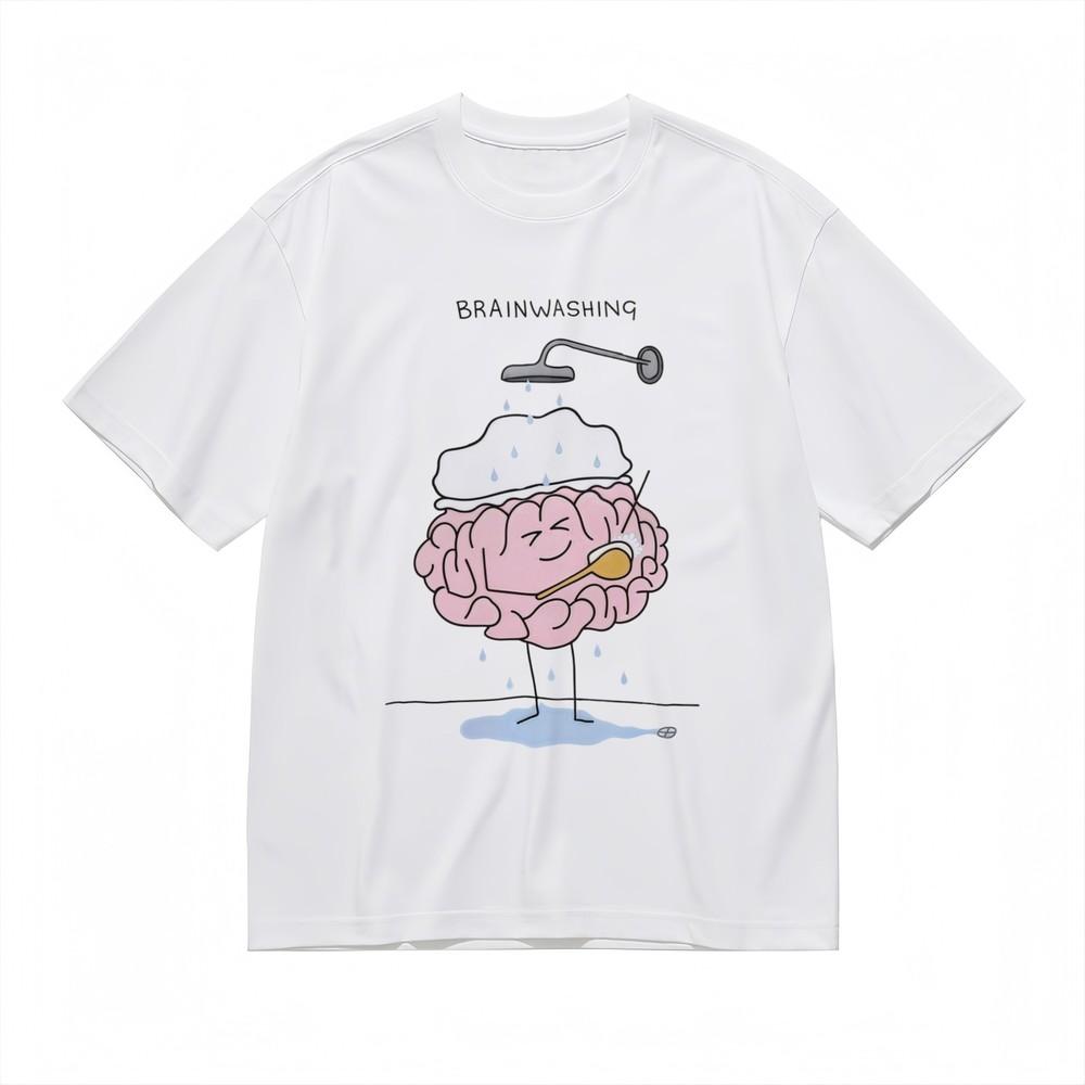 

Women s Oversize T-shirt With Playful Brain Shower Art Graphic White 100% Cotton XL