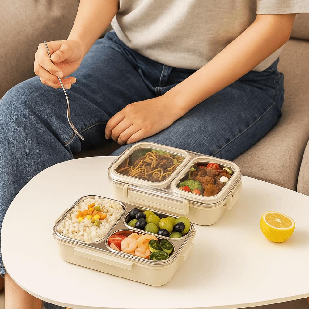 Sealed Stainless Steel Lunch Box Rectangle Rectangle Lunch Box 2/3 Gird Food Storage Box  Outdoor