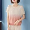 Qianlian Women's Summer Gradient Rhinestone Knit T-Shirt