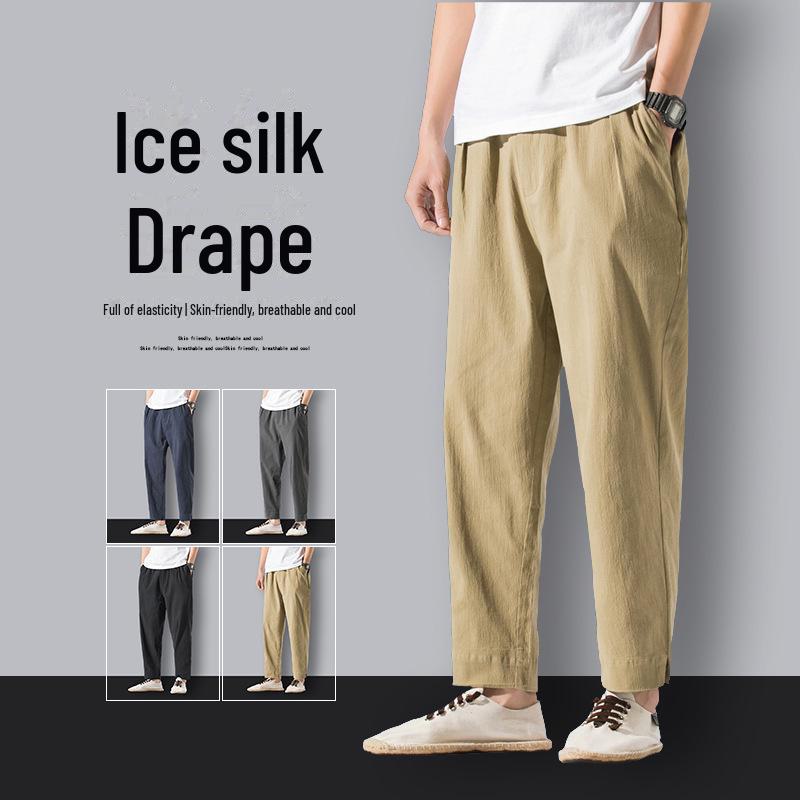 Men's Casual Cotton-Linen Straight Nine-Point Pants - Trendy, Loose-Fit, Spring/Autumn Fashion, Large Size Available