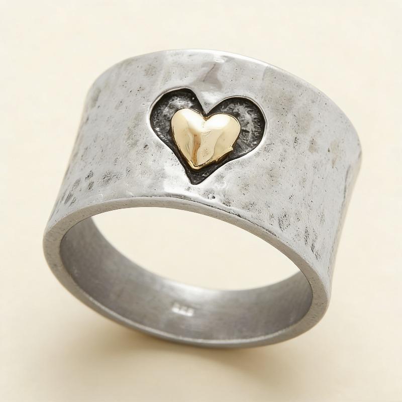 Delicate CopperColor Heart Ring for Women Fashion Metal Two Tone Engagement Wedding Ring Jewelry