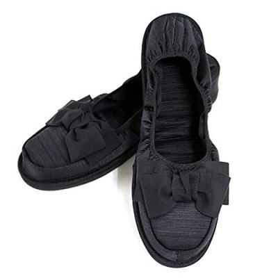 Kirsch Blute Tragbare Hausschuhe mit Raumschuhen Elegant Kirsch Inklusive Nylonbeutel 3,5cm Absätze, Stil, Schwarz, Schleife, KS35C-S23 (Größe M),