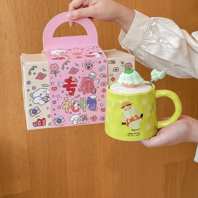 Birthday Gift Cute Cartoon Boy Mug Girl Gift Box Couple Ceramic Coffee Drinking Cup