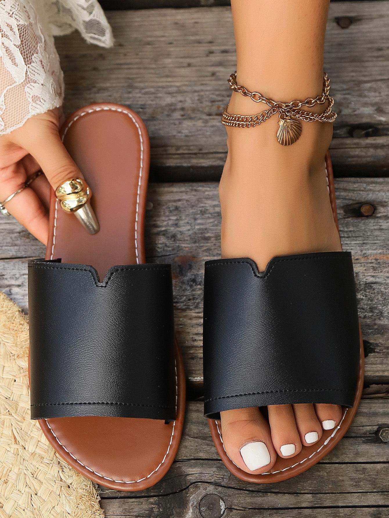 

Летние повседневные женские легкие сандалии с V-образным вырезом — однотонная плоская подошва, легко надеваются и дышащий пляжный дизайн из ЭВА 36