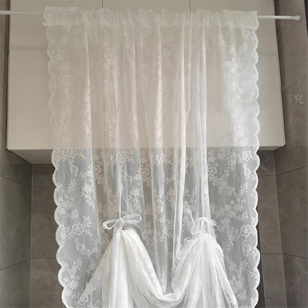 White Lace Embroidery Voile Curtains with Rod Pockets Pulling Curtain for Living Room Bedroom Kitchen 150cm
