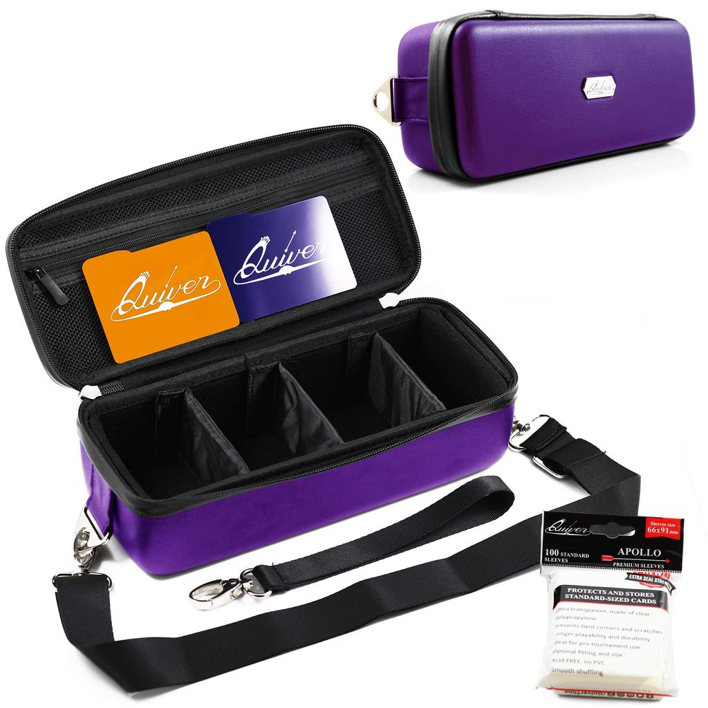 Quiver Time Purple Bolt Card Carrying Case Durable Trading Card Storage Perfect for TCG and Deck Includes and 100 Apollo Card Sleeves - Holder, Cards,