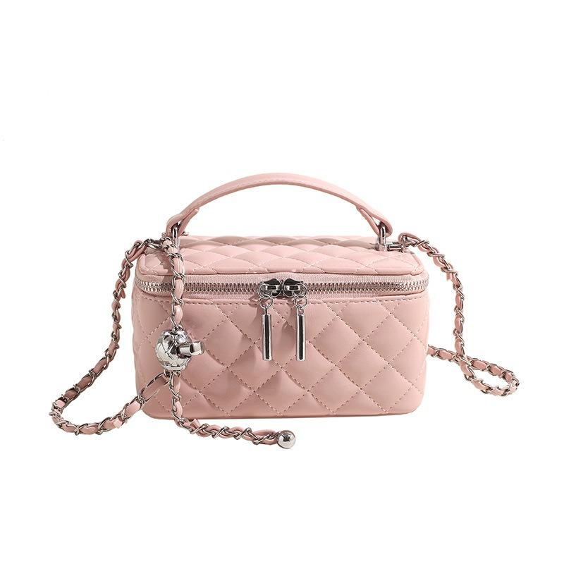 

Xiaoxiang Fashion Temperament Portable Box Bag Premium Texture Rhombus Chain Crossbody Women s Bag рожевий