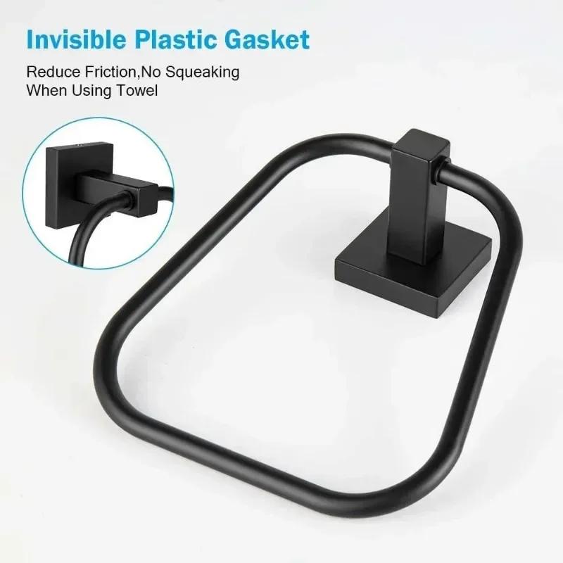 Matte Black Suction Cup Towel Ring Stainless Steel Hand and Face Washcloth Holder Dish Towel Hanger for Shower and Bathroom Wall