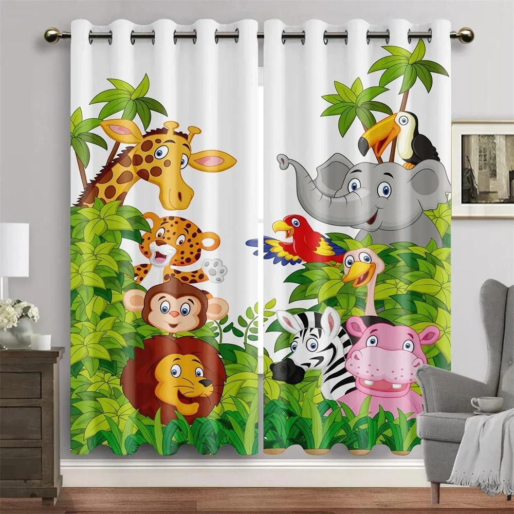 Safari Animals Cartoon Jungle Forest Drapes Blinds Suitable for Living Area Kids Bedchamber Bathroom Kicthen Door Home Decoration