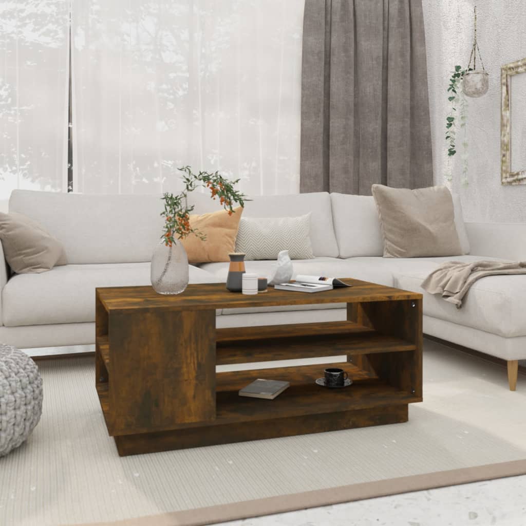 Coffee Table Smoked Oak 102x55x43 cm Wood Based Material