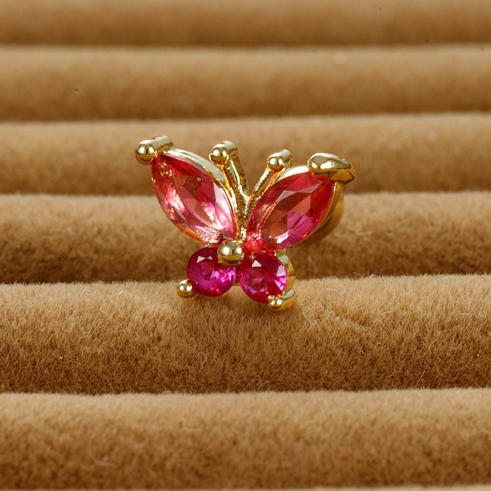 1PC Stainless Steel Tragus Helix Butterfly Piercing Earrings for Women Trendy Cute Pink Zircon Stud Earring Piercing Jewelry