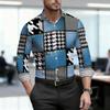 Men's Shirt, Ethnic Style Diamond Shaped Geometric Printed Long Sleeved Shirt, Business Casual Spring and Autumn Collar Shirt
