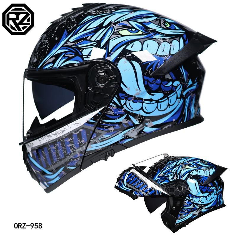 Orz Motorcycle Modular Helmet Dual Visor With Spoiler Full Face Open Men Women All Season Bluetooth Ready