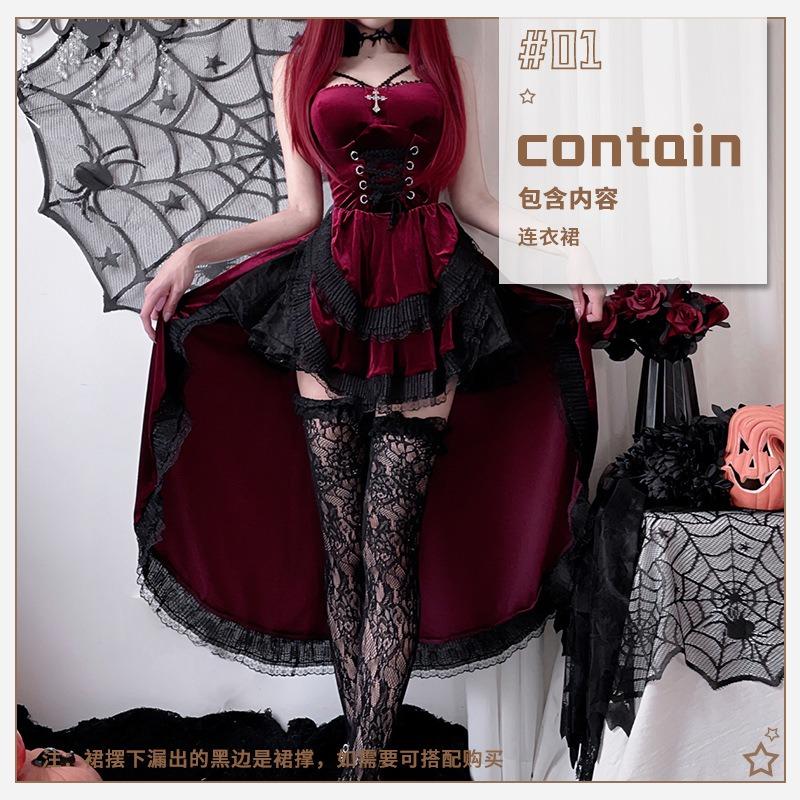Dark Gothic Halloween Costume Ladies Dress Dovetail Witch Vampire Bride Show Costume