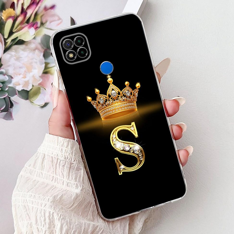 Clear Casing For Redmi 9C NFC Cover Redmi 9C Case Transparent Fashion Luxury A-Z Letters Crown Soft TPU Phone Case