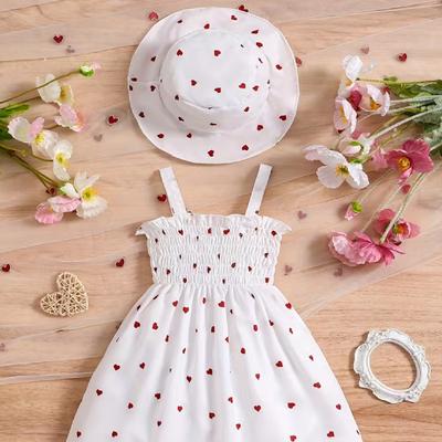 0-3 Years Old Girl Fashion Princess Dress Summer Children's Cute Heart-shaped Print Dress With Hat
