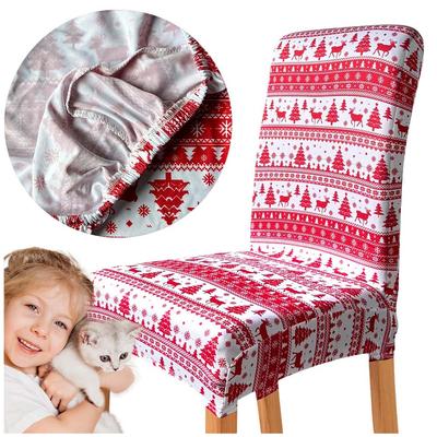 Red Christmas Chair Cover With Reindeer Pattern