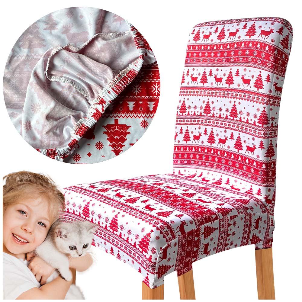 Red Christmas Chair Cover With Reindeer Pattern