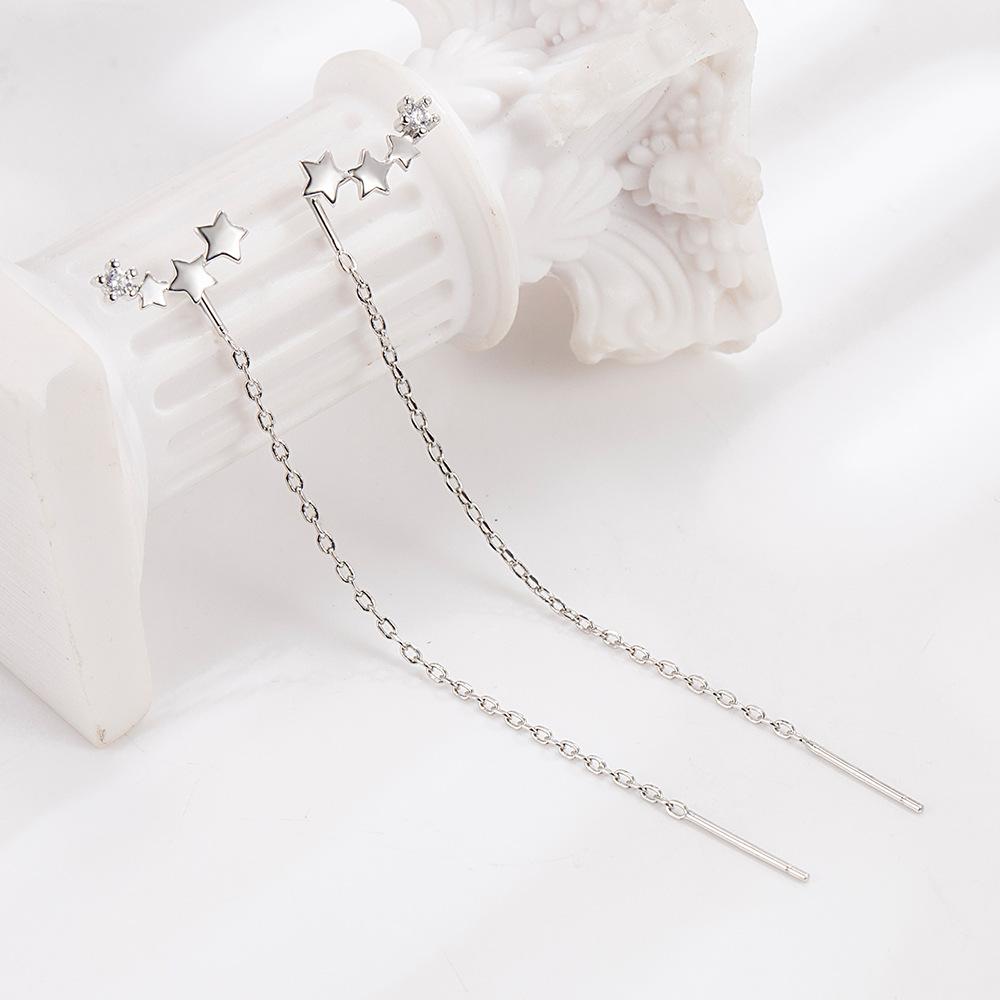 Romantic Six-star Fringed Ear Line Women's Cold Wind Zircon Stud Earrings Temperament Earrings Long Earrings Super Fairy Temperament Earrings