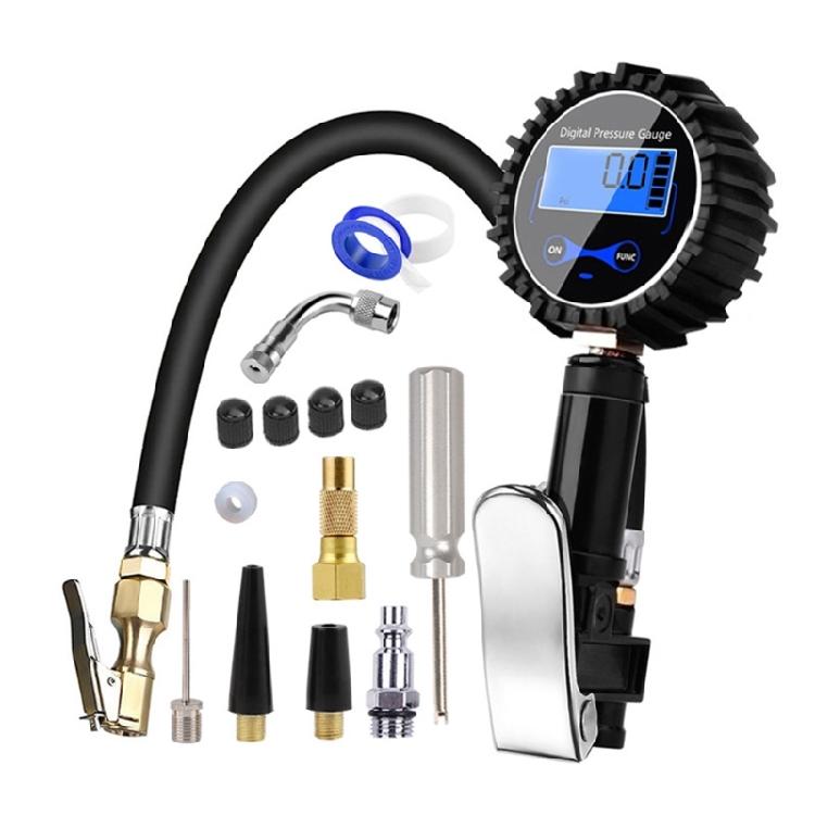 Digital LCD Display Inflation Monitoring Manometer Car Tire Air Pressure Inflator Gauges 200PSI with 14'' Hose