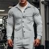 Herren Twill Revers Langarm Jacke Einreihig Einfarbig Schlank Jacke Twill Hose Anzug