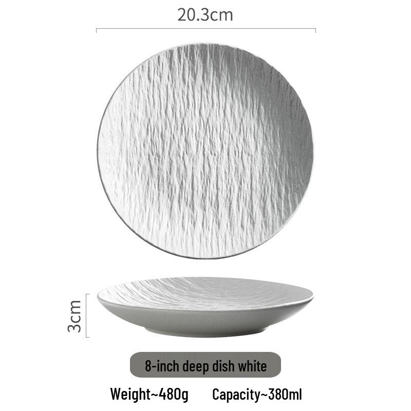 Japanese Rock Pattern Ceramic Dinner Plate – High-End Steak & Salad Dish