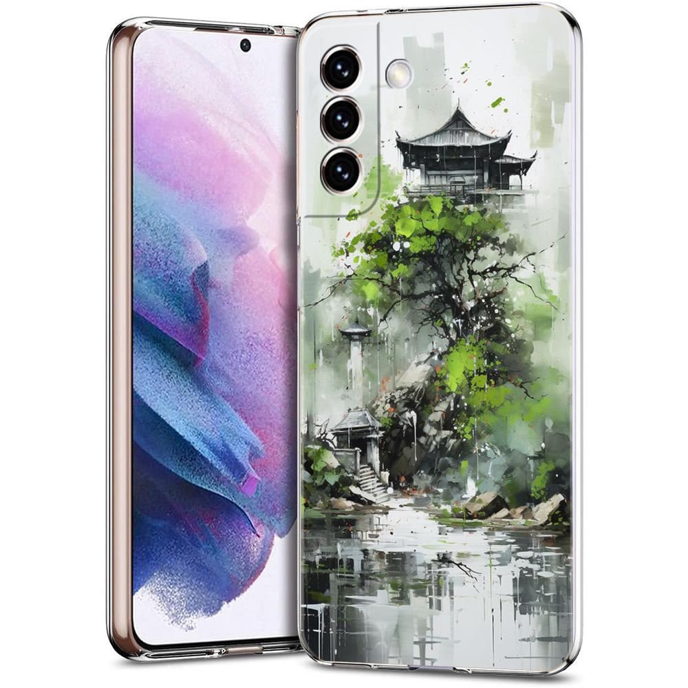 Phone Case For Samsung Galaxy S24 Ultra S23 FE S22 S20 S21 5G S10 S9 Plus S10E S8 Clear Ink and wash landscape painting Cover