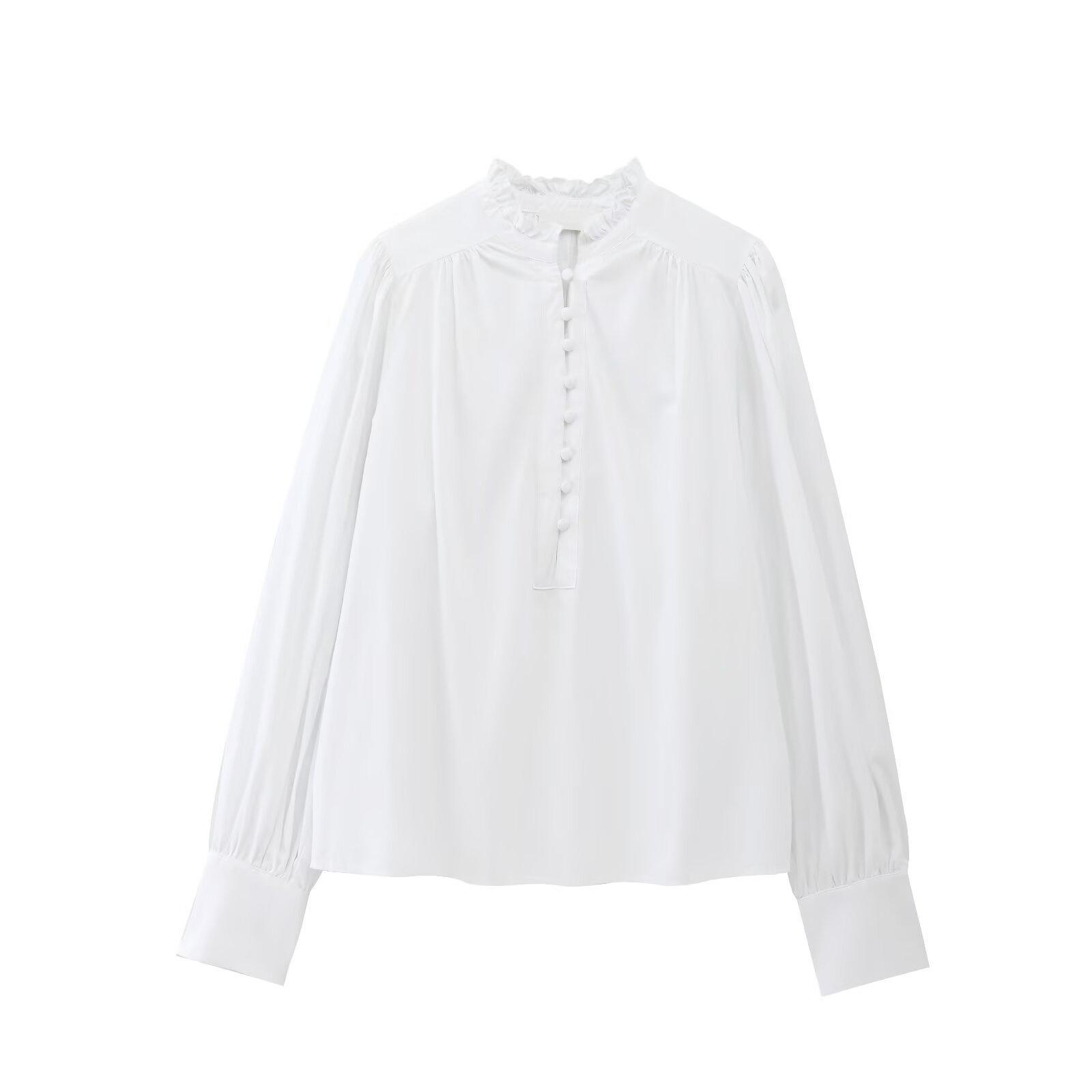 

Женская хлопковая рубашка с плиссированным воротником, весна 2025 - Универсальная и стильная Medium белый