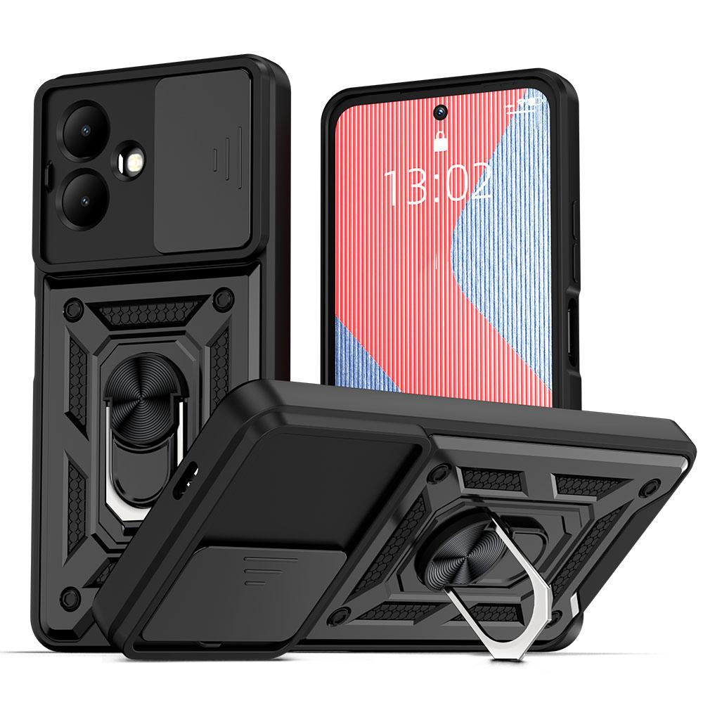 KEYSION Shockproof Case for TECNO Spark Go 2 Pop 10 Slide Camera Lens Protection Ring Stand Phone Cover for Infinix Smart 10