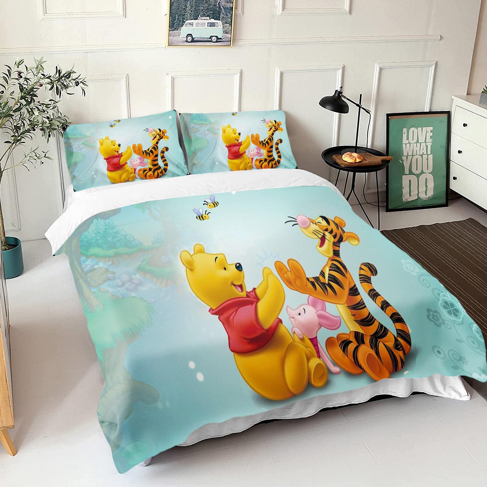 

Winnie The Pooh Bear Bedding Set Duvet Cover Queen With Pillowcase 3d Children S Bedding Set Universal Suitable For Children EU Single(135*200cm)3pcs