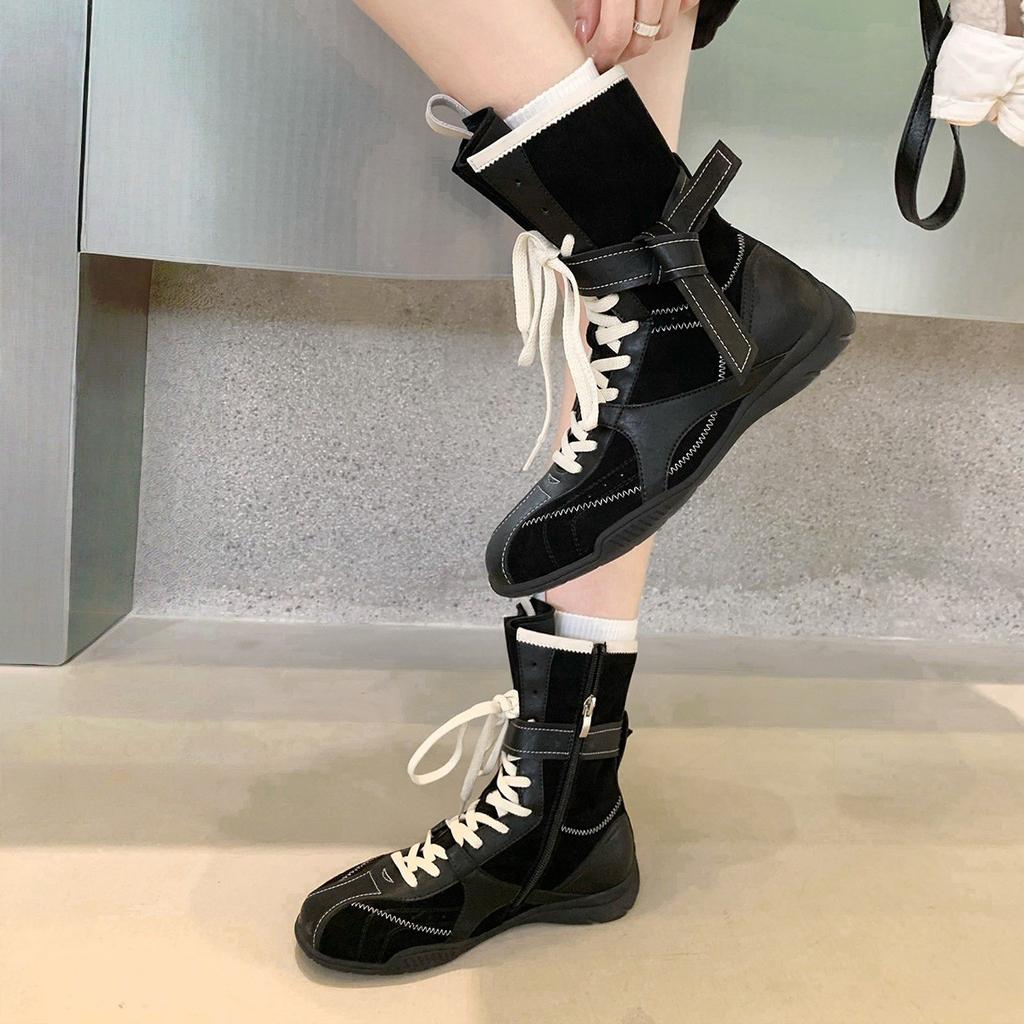 Wersja ze skóry owczej~ Retro buty Dexun Martin Casualowe sportowe krótkie buty Wszechstronne buty bokserskie Okrągły nosek, średniej długości cholewka, kowbojki Damskie