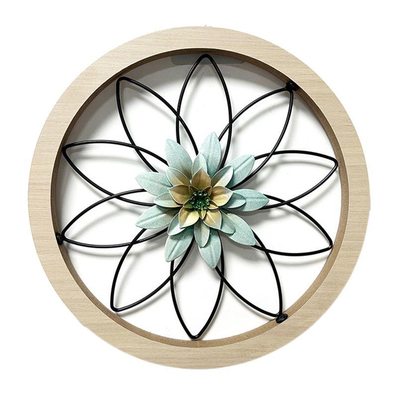 

AEE4-1Pcs Ultra-Thick Rustic Wall Decor, Wooden Frame Iron Flower Farmhouse Hanging Decoration For Outdoor,Bedroom