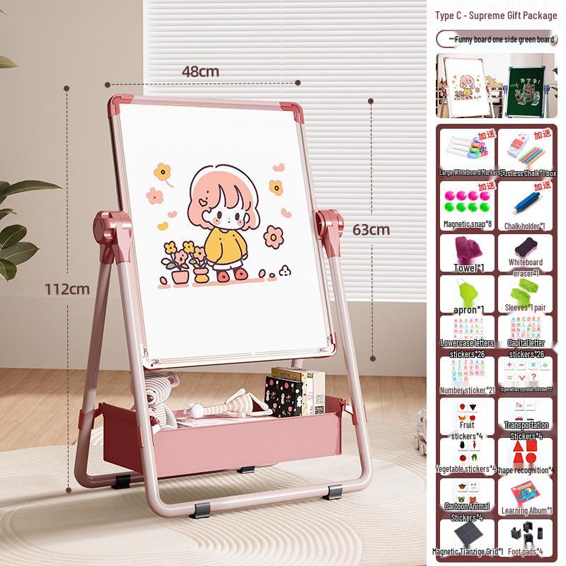 Portable Children's Magnetic Easel with Blackboard & Whiteboard for Graffiti