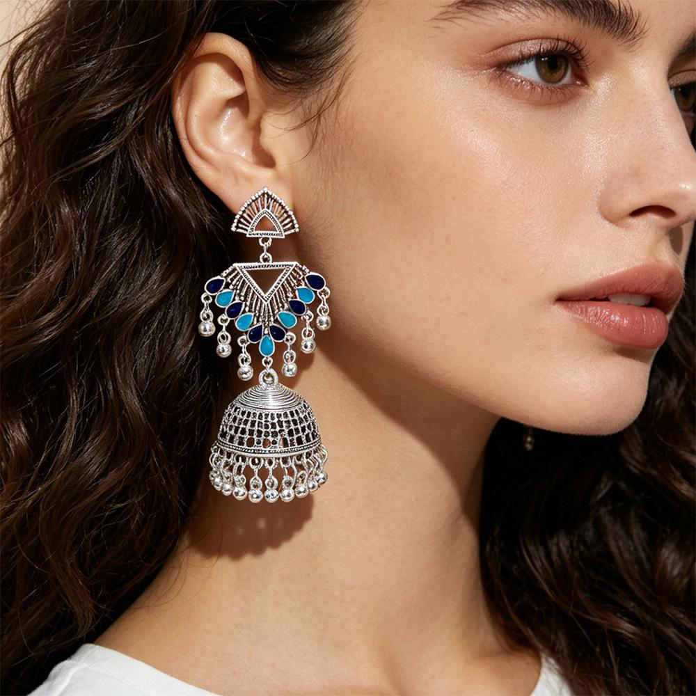 Indian Vintage Simple Bell Tassel Earrings for Women, Long Style Unique Court-style Elegant Wind Chime Ethnic Earrings
