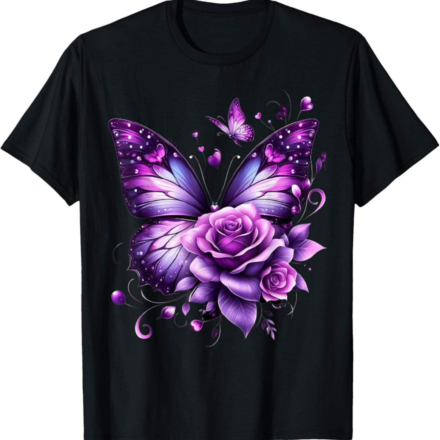 

Butterfly On A Purple Colored Rose Flower Butterfly Lover T-Shirt XXXXXL чёрный