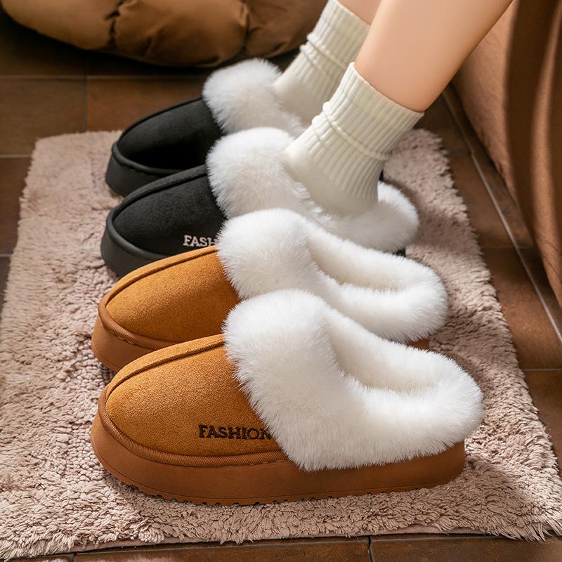 Plush Thick-soled Cotton Slippers Autumn and Winter Home Use Northeast Indoor Velvet Thermal Shoes
