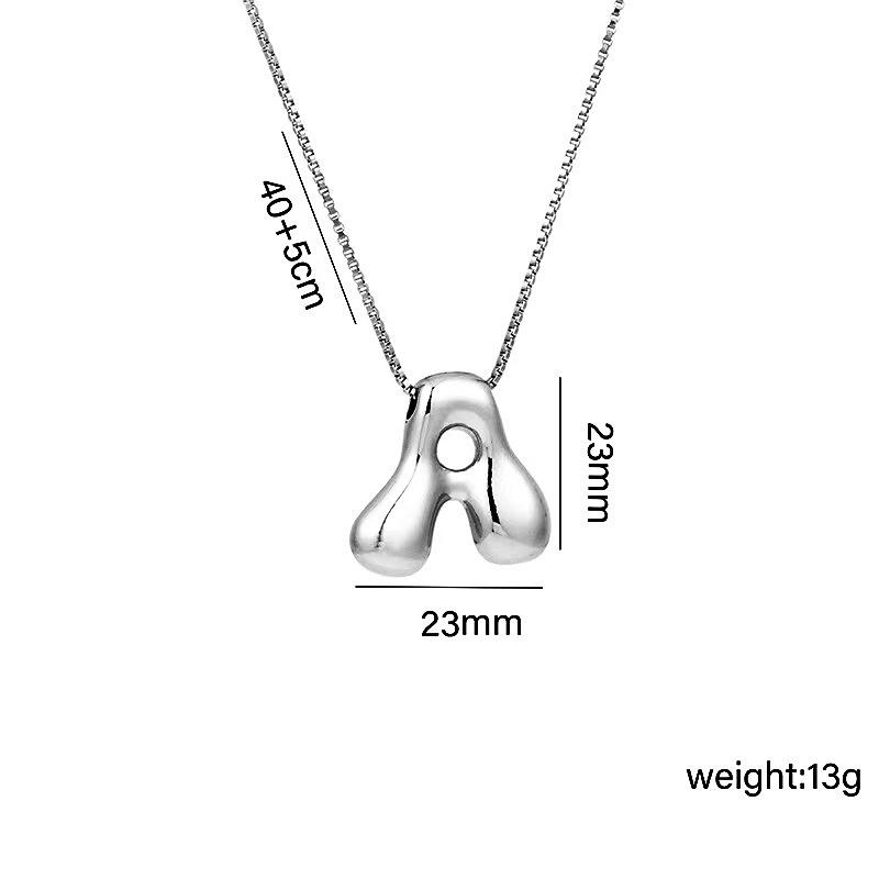 Charming Chubby Brass Polished 26-Letter Silver Pendant Necklace for Women